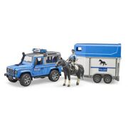 Land Rover politie met aanhanger, paard en agent - Bruder 02588